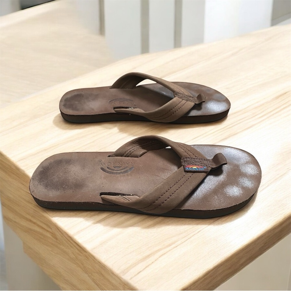 Rainbow brown strap flat sandals women’s size 5